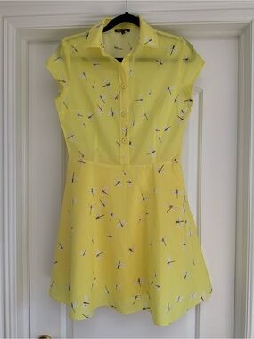 Girls' Yellow Dragonfly Print Shirt Dress